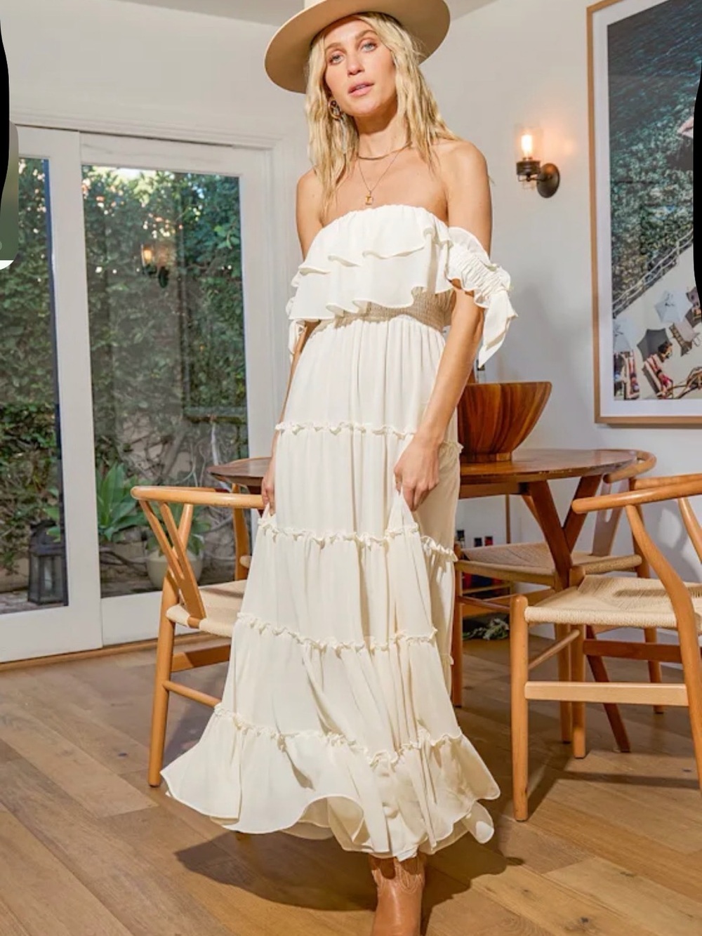 Lulus Ivory Off Shoulder Ruffle Tiered Boho Maxi Dress